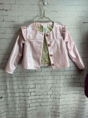 Disney store pink pearl faux leather jacket kids size 5/6